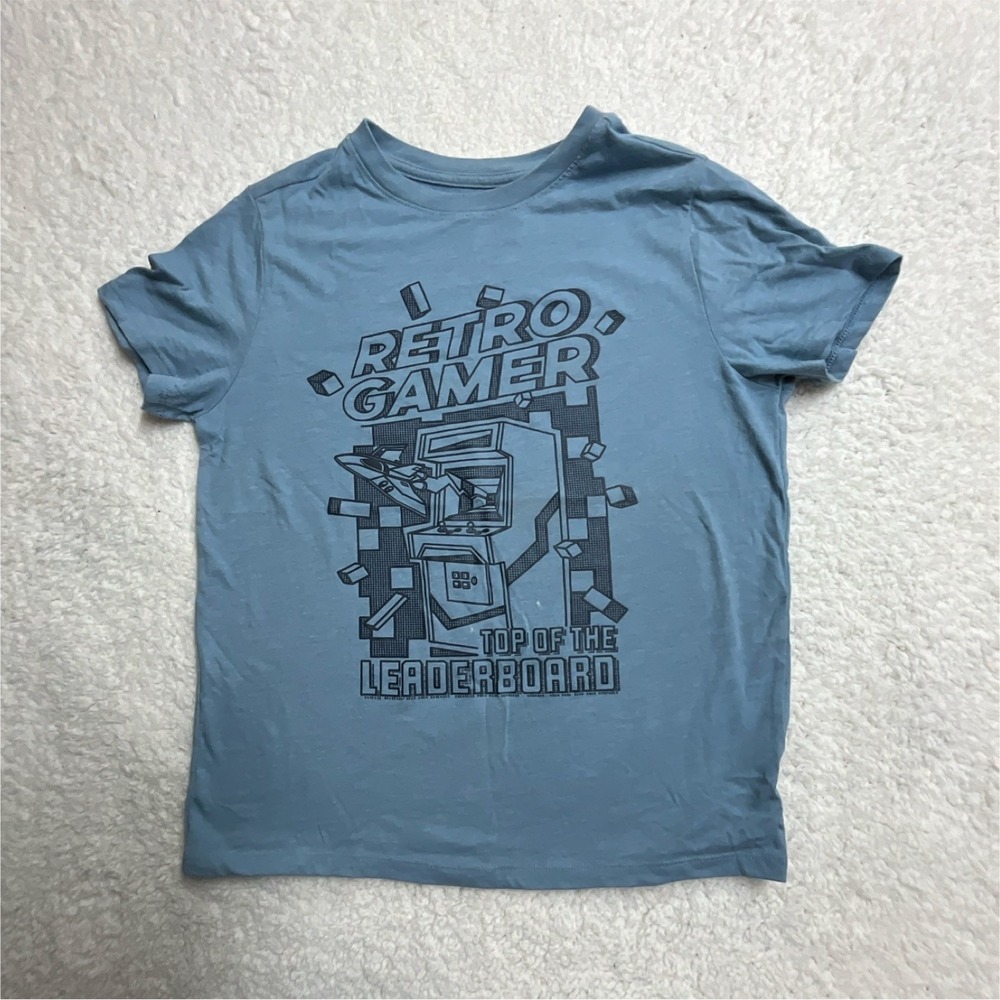 Cat & Jack Blue Retro Gamer Graphic‎ Print L T-Shirt Unisex Kids Short Sleeve